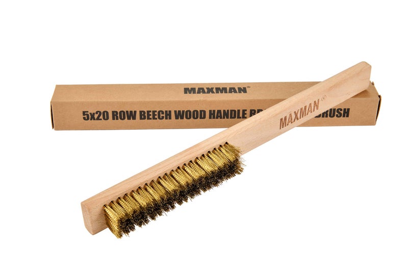 MAXMAN Brass Brush, Soft Brass Bristle Wire Brush for Cleaning Metal Rust, Welds, Home and Kitchen, Wire Scratch Brushes with 10" Beechwood Handle - Image 1
